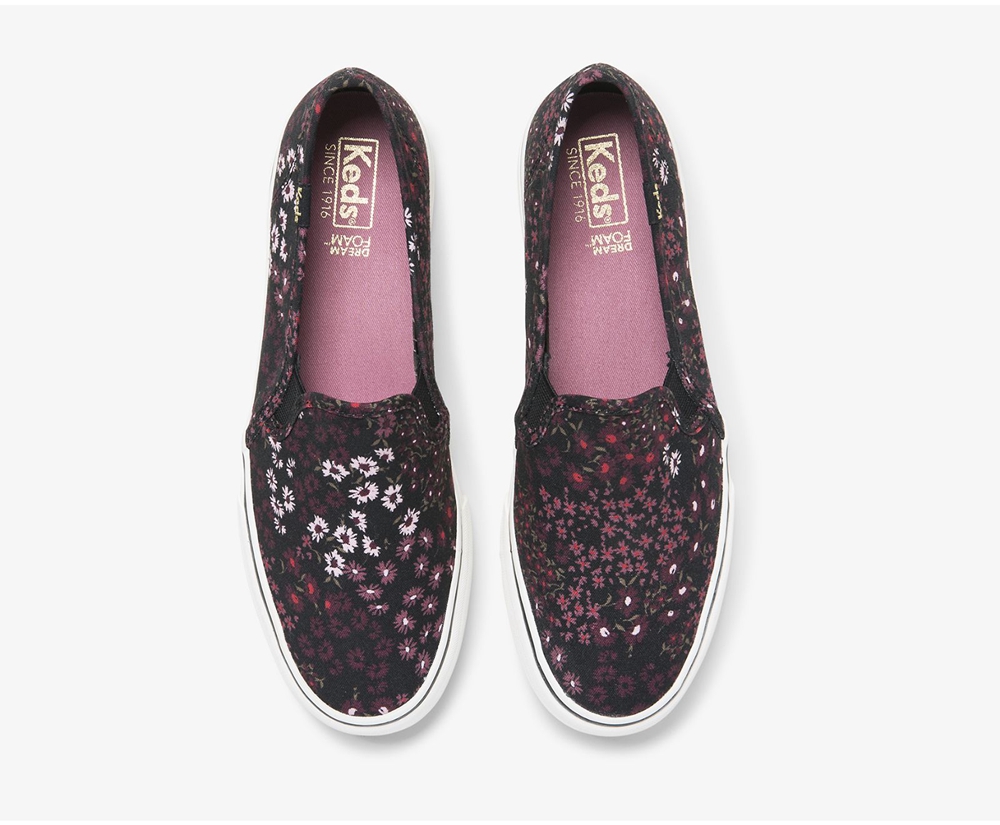 Keds Slip Ons Damen Schwarz/Mehrfarbig - Washable Double Decker Floral - WFH-314796